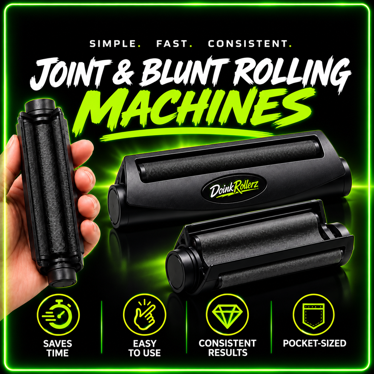 DoinkRollerz joint and blunt rolling machines – easy-to-use, pocket-sized rolling machines for consistent results.