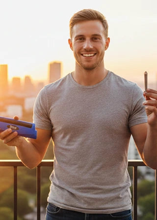 happy customer using blue doink joint roller