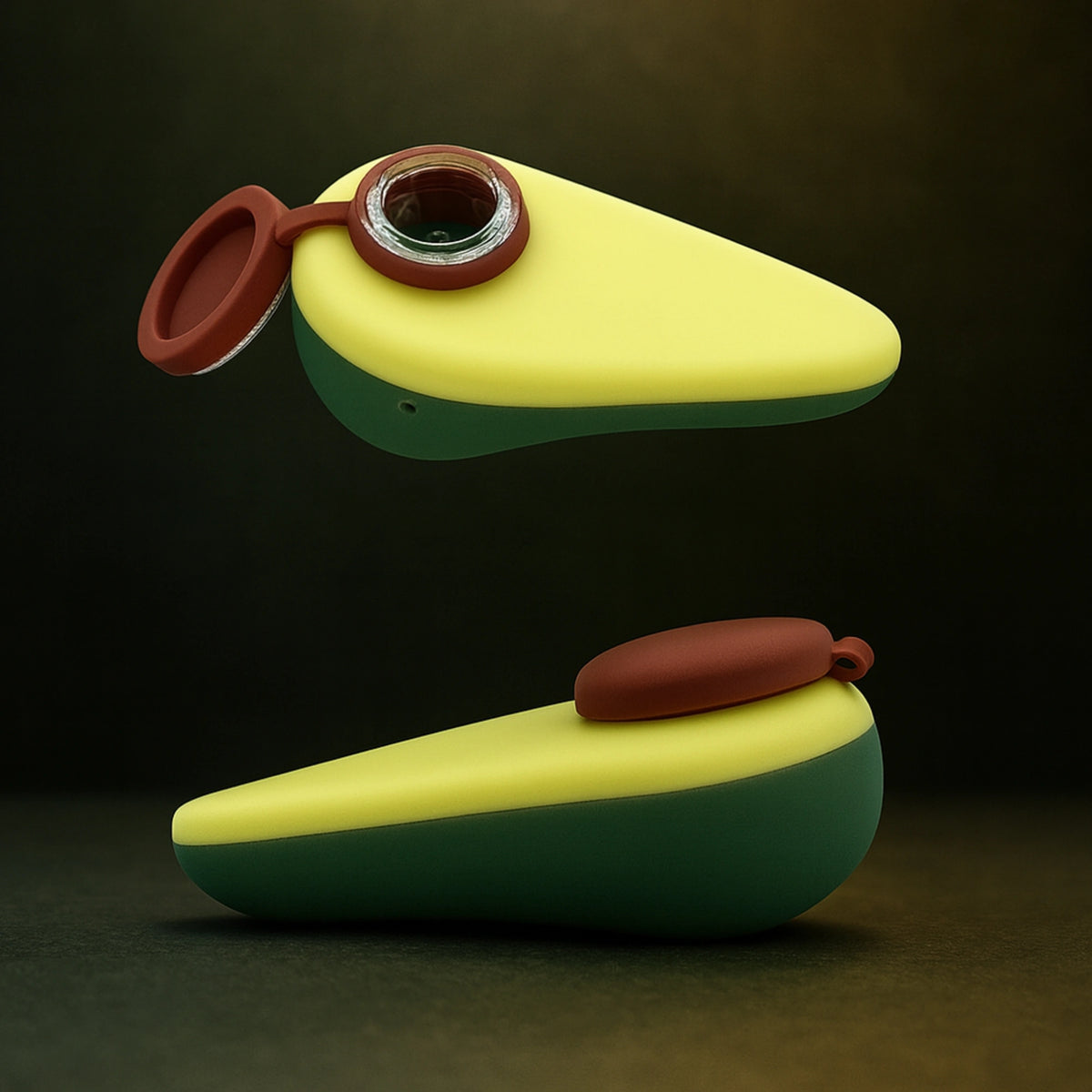 Avocado-shaped glass one-hitter pipe with realistic pit design