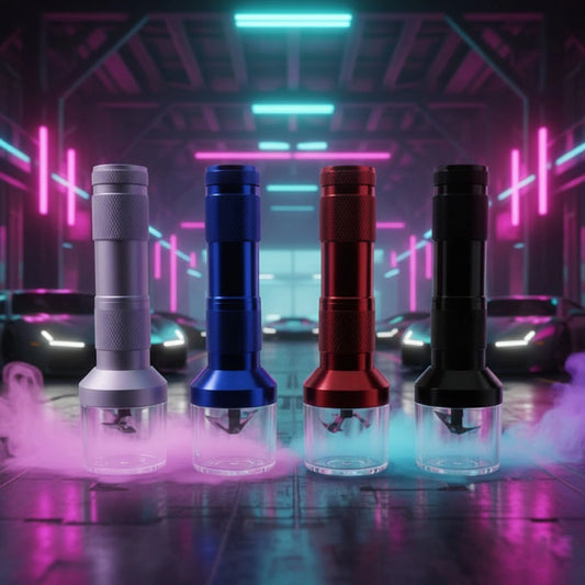 Electric herb grinder featuring a compact cylindrical design