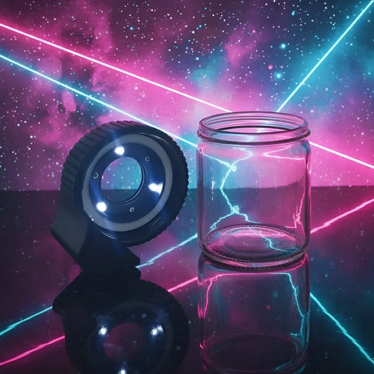 Compact glass storage jar featuring an integrated LED lighter