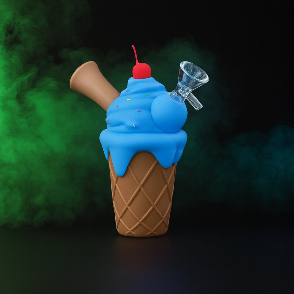 Colorful ice cream–style glass bowl with cherry detail on ice cream cone bong