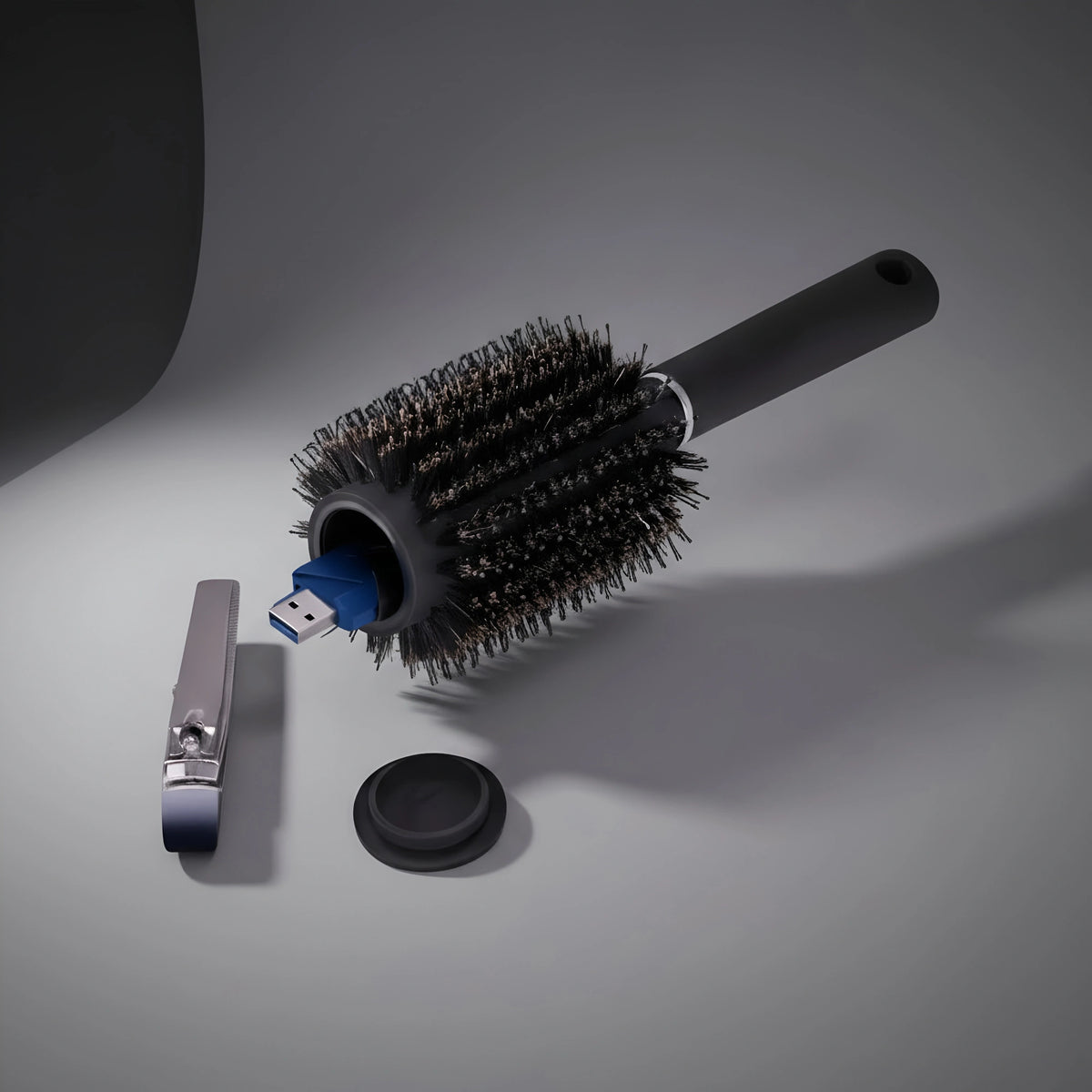 Full-size hairbrush with concealed storage compartment