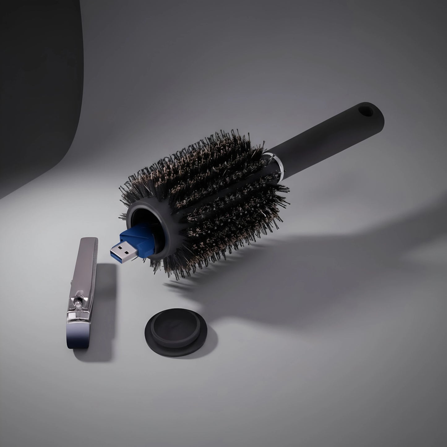 Full-size hairbrush with concealed storage compartment