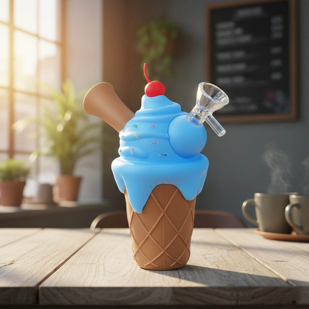 Colorful ice cream–style glass bowl with cherry detail on ice cream cone bong