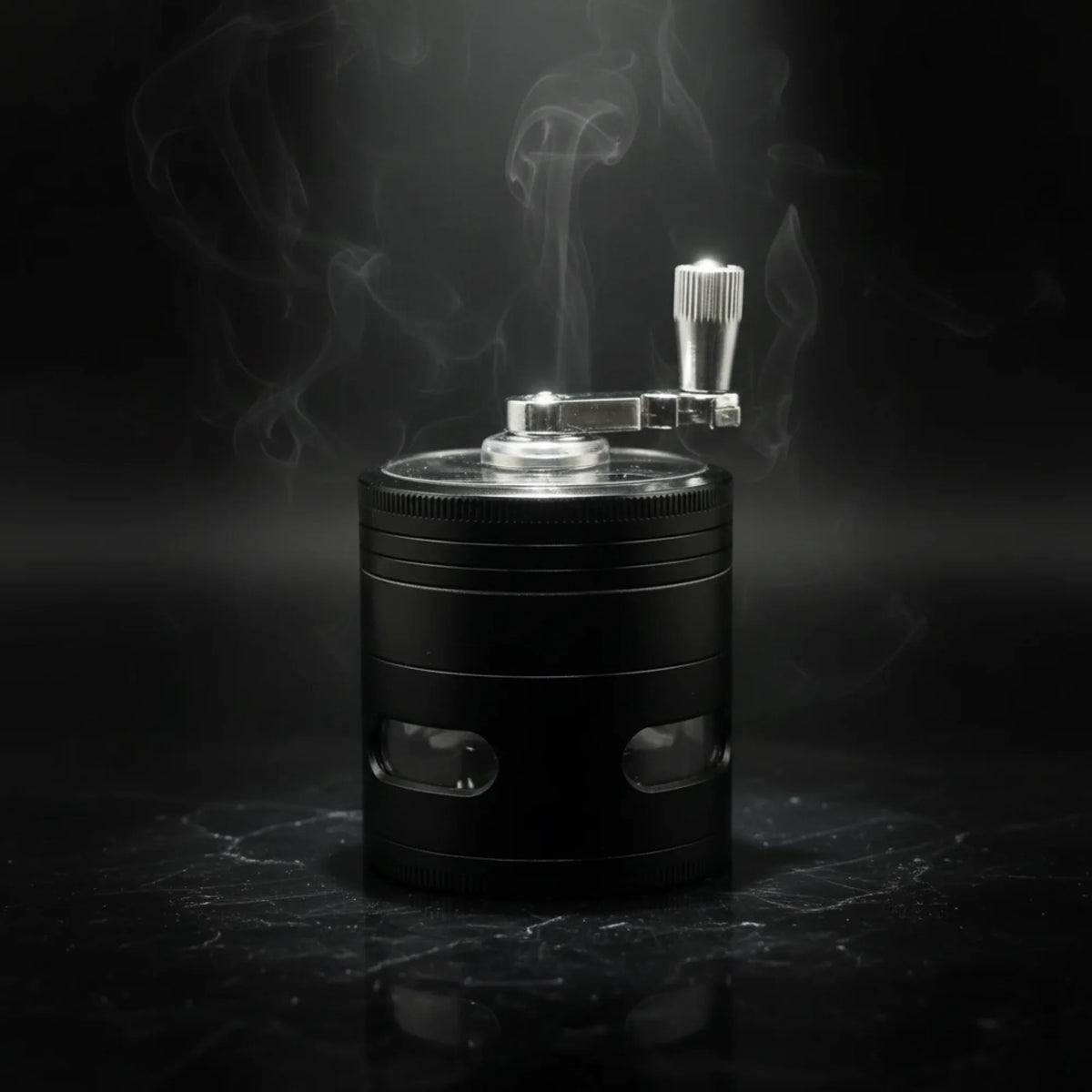 Hand crank metal herb grinder with clear top and multi-layer design