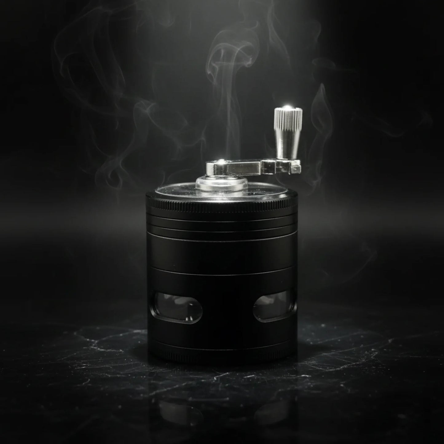 Hand crank metal herb grinder with clear top and multi-layer design