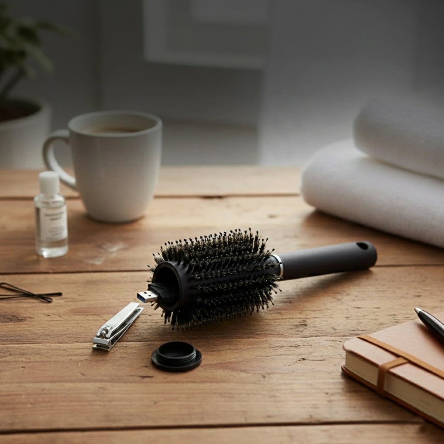 Full-size hairbrush with concealed storage compartment