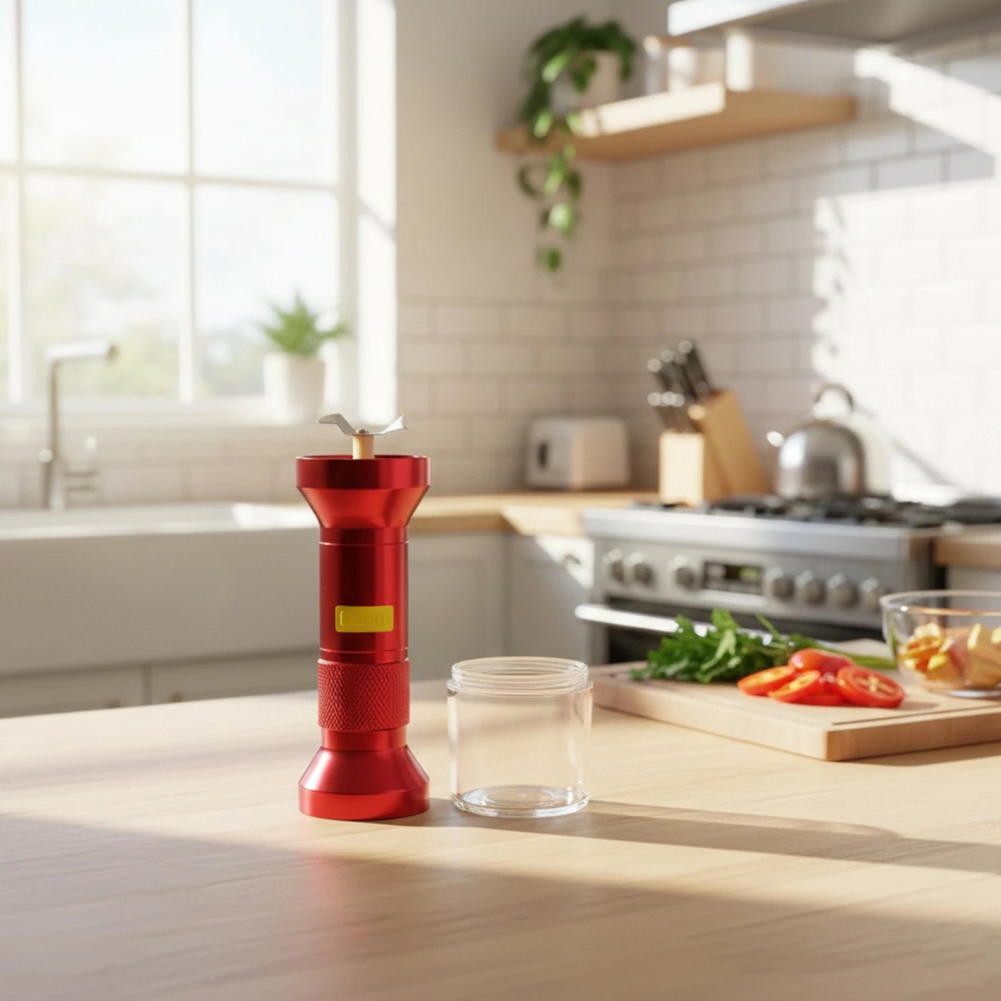 Electric herb grinder featuring a compact cylindrical design