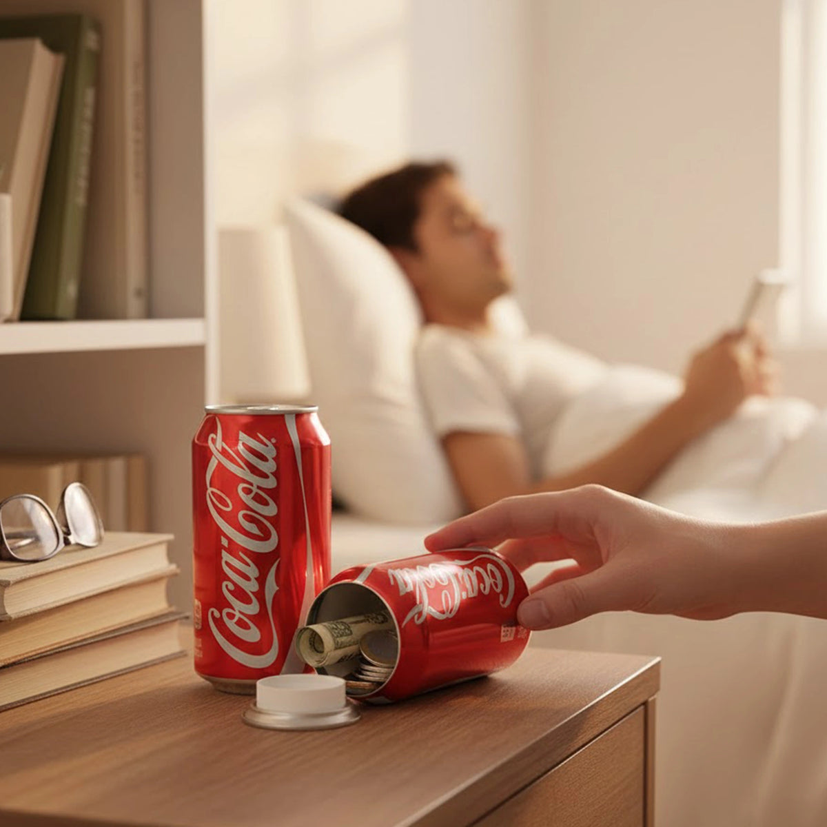 Soda stash can opened to show hidden storage compartment inside