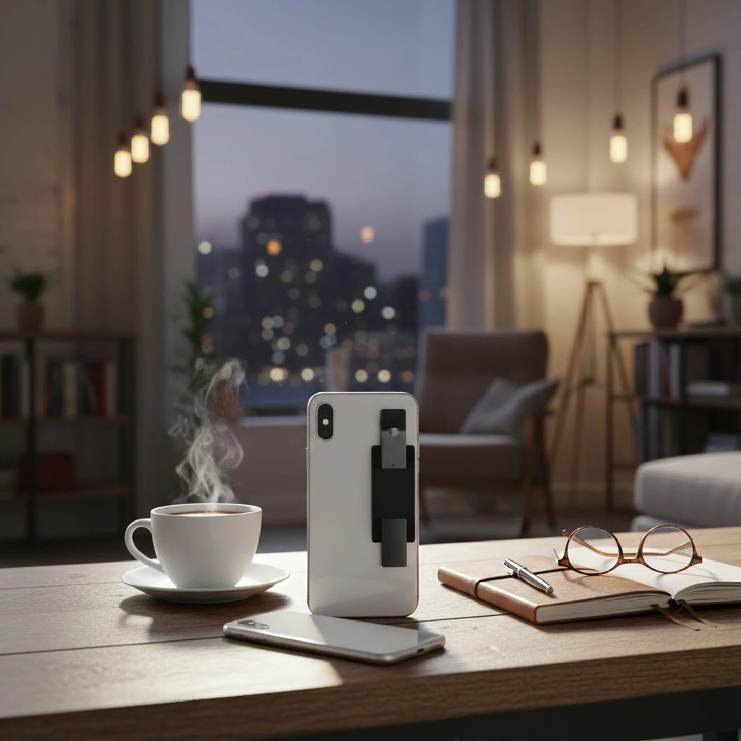 Silicone JUUL holder attached to a flat surface for convenient storage