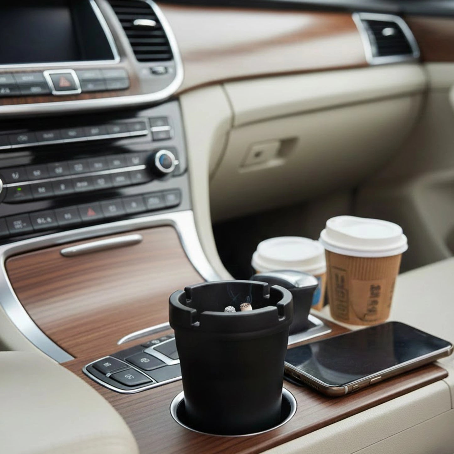 Removable stainless steel insert inside car cup-holder ashtray