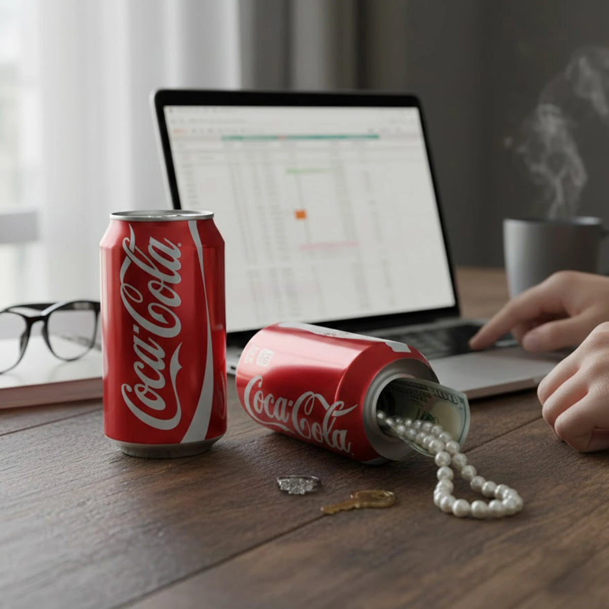 Soda stash can opened to show hidden storage compartment inside