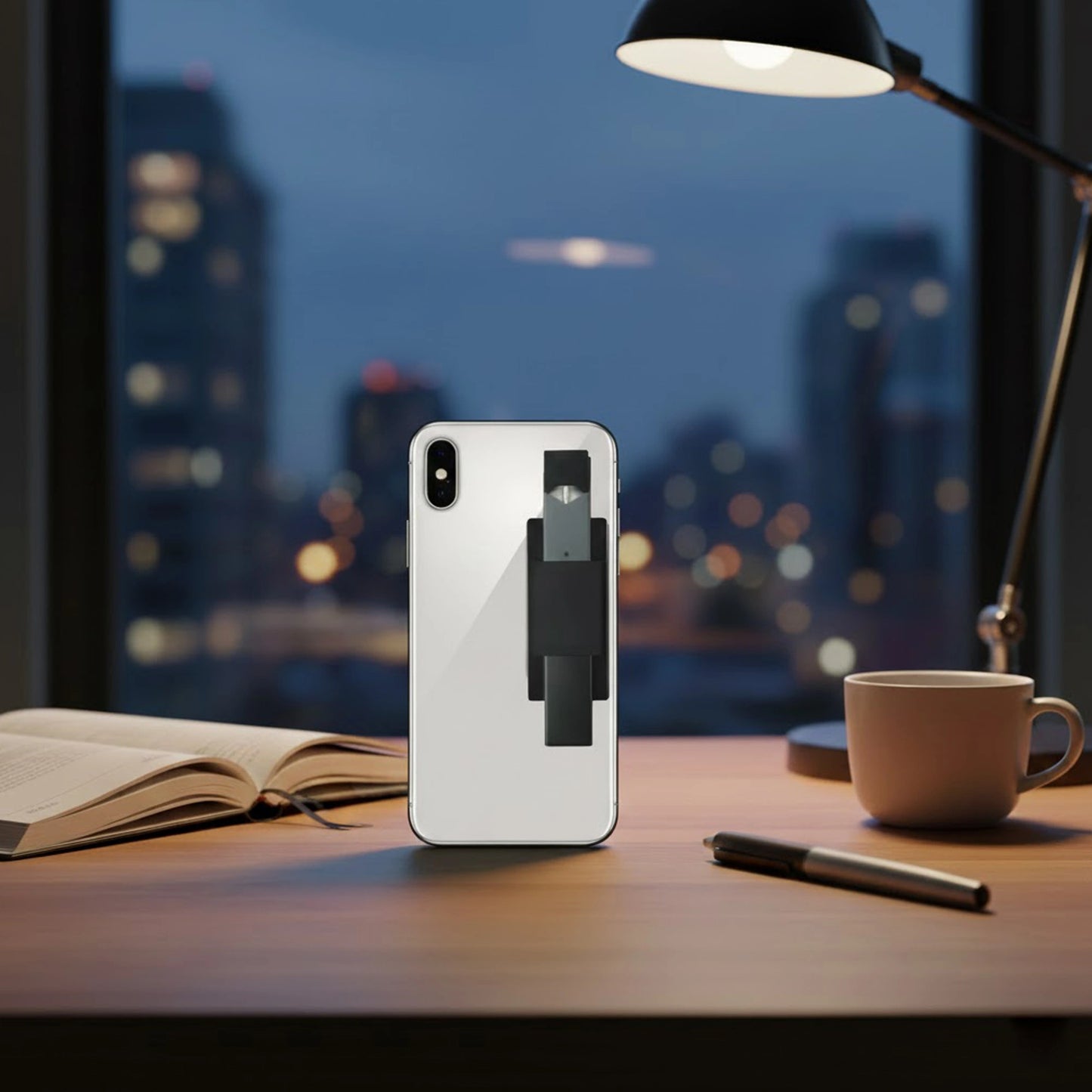 Silicone JUUL holder attached to a flat surface for convenient storage