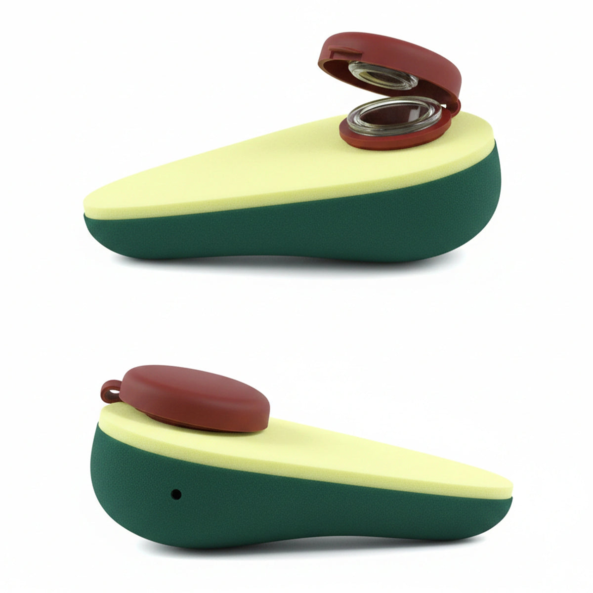 Avocado-shaped glass one-hitter pipe with realistic pit design