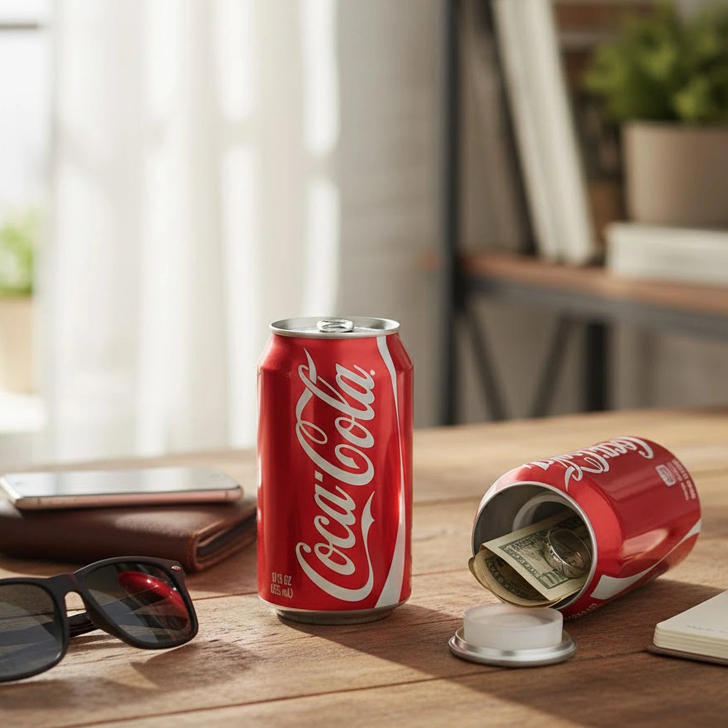 Soda stash can opened to show hidden storage compartment inside