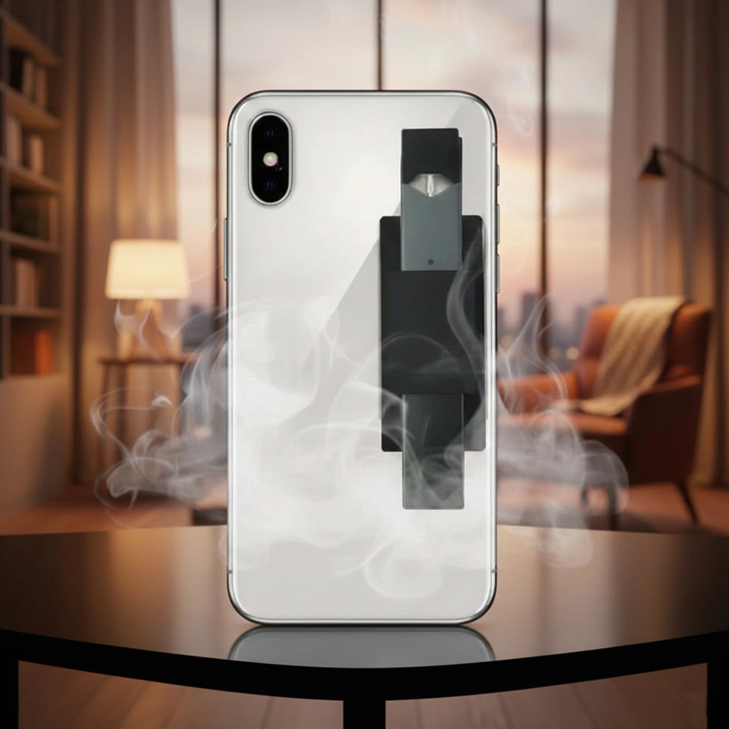 Silicone JUUL holder attached to a flat surface for convenient storage