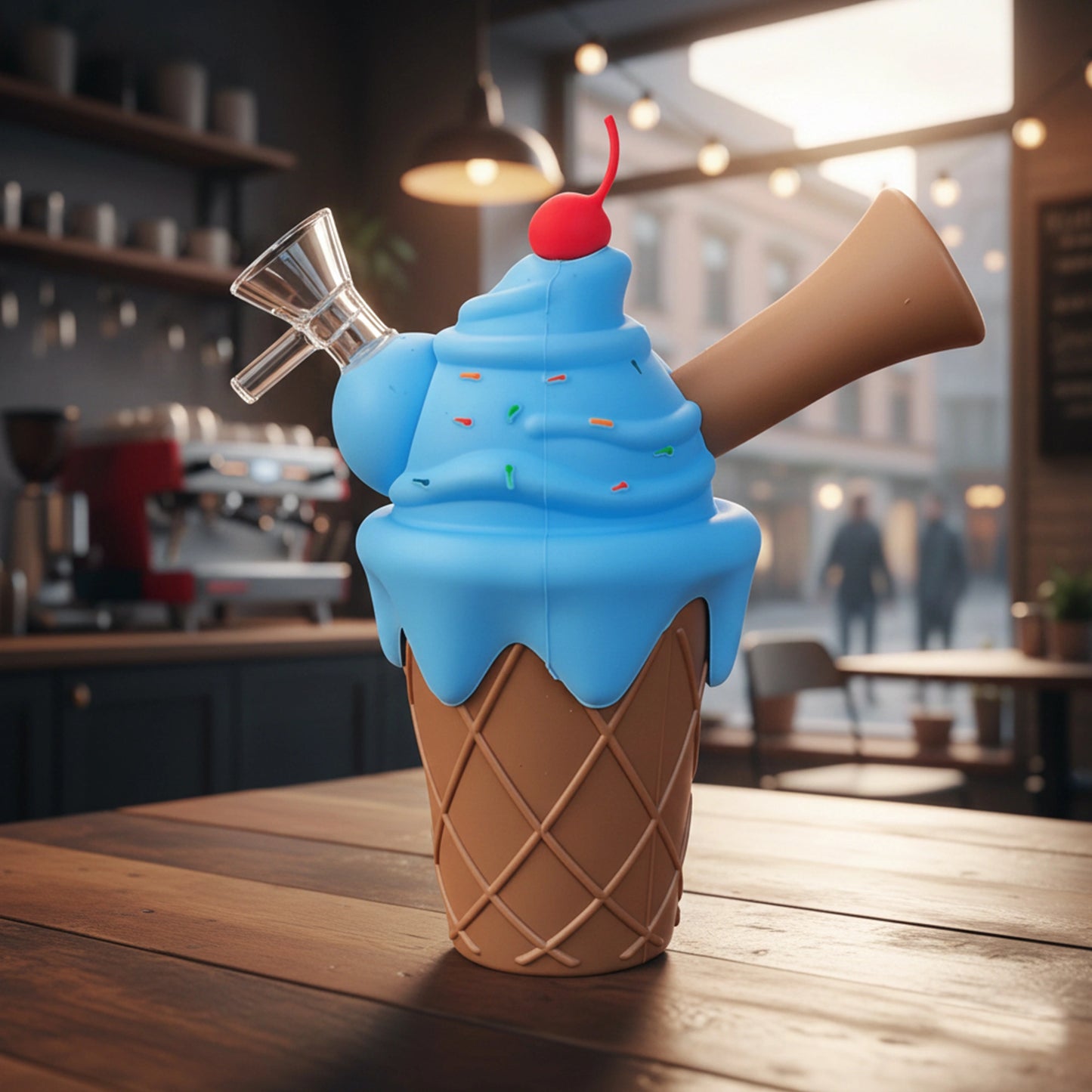Colorful ice cream–style glass bowl with cherry detail on ice cream cone bong