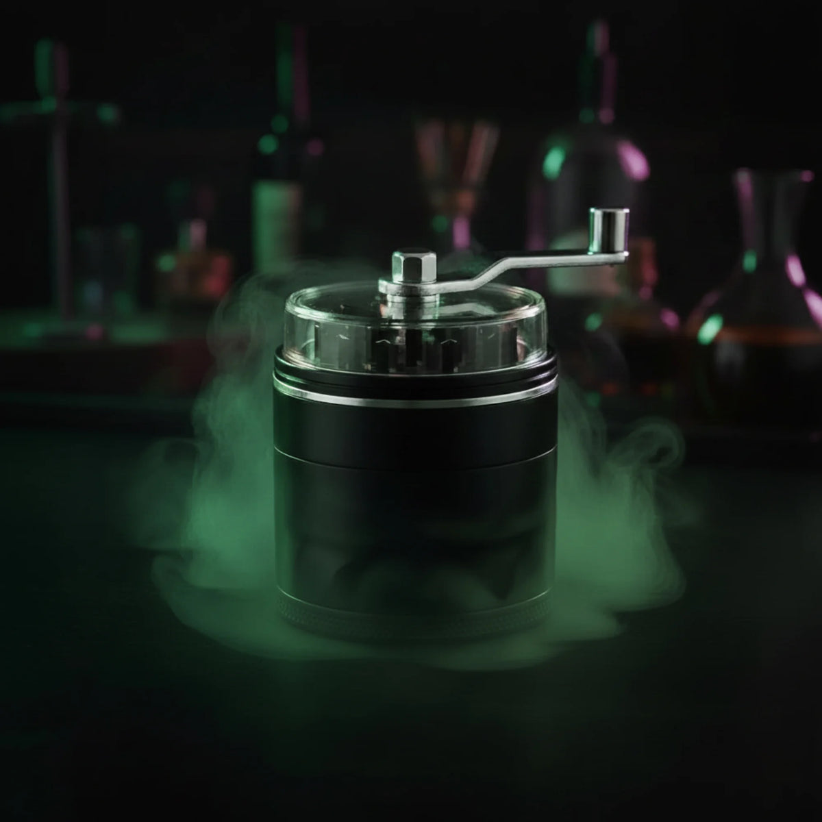 Hand crank metal herb grinder with clear top and multi-layer design
