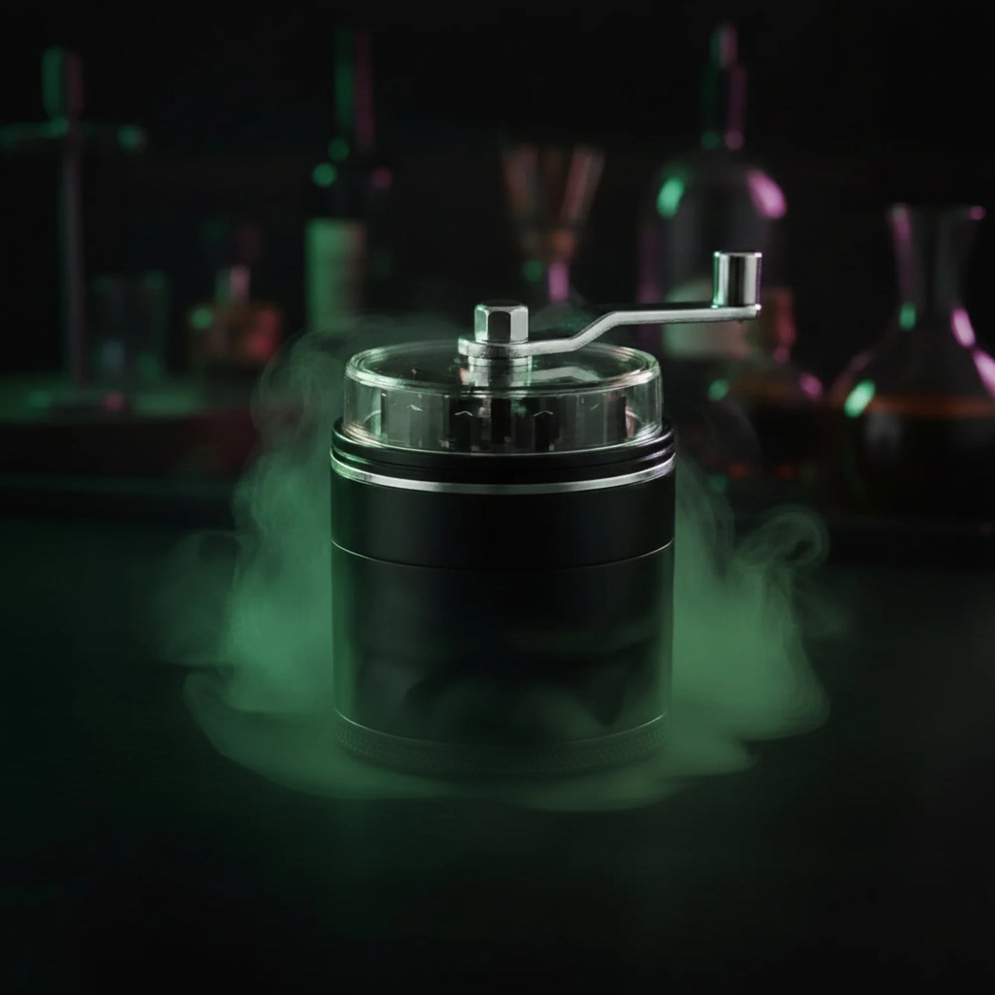 Hand crank metal herb grinder with clear top and multi-layer design