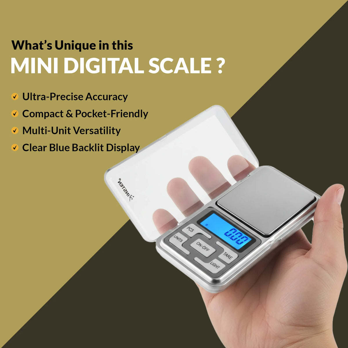 Compact digital pocket scale designed for precise weighing
