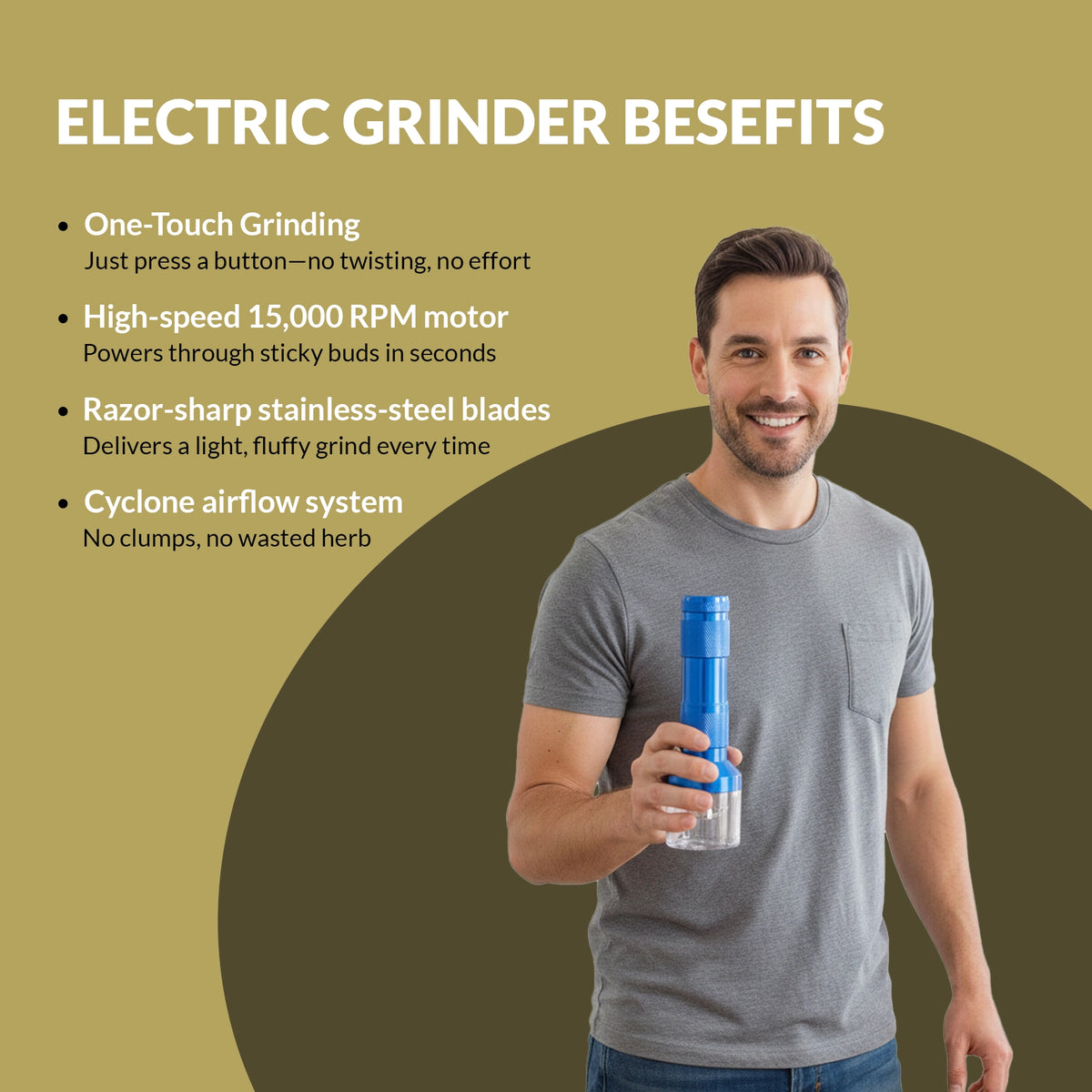 Electric herb grinder featuring a compact cylindrical design