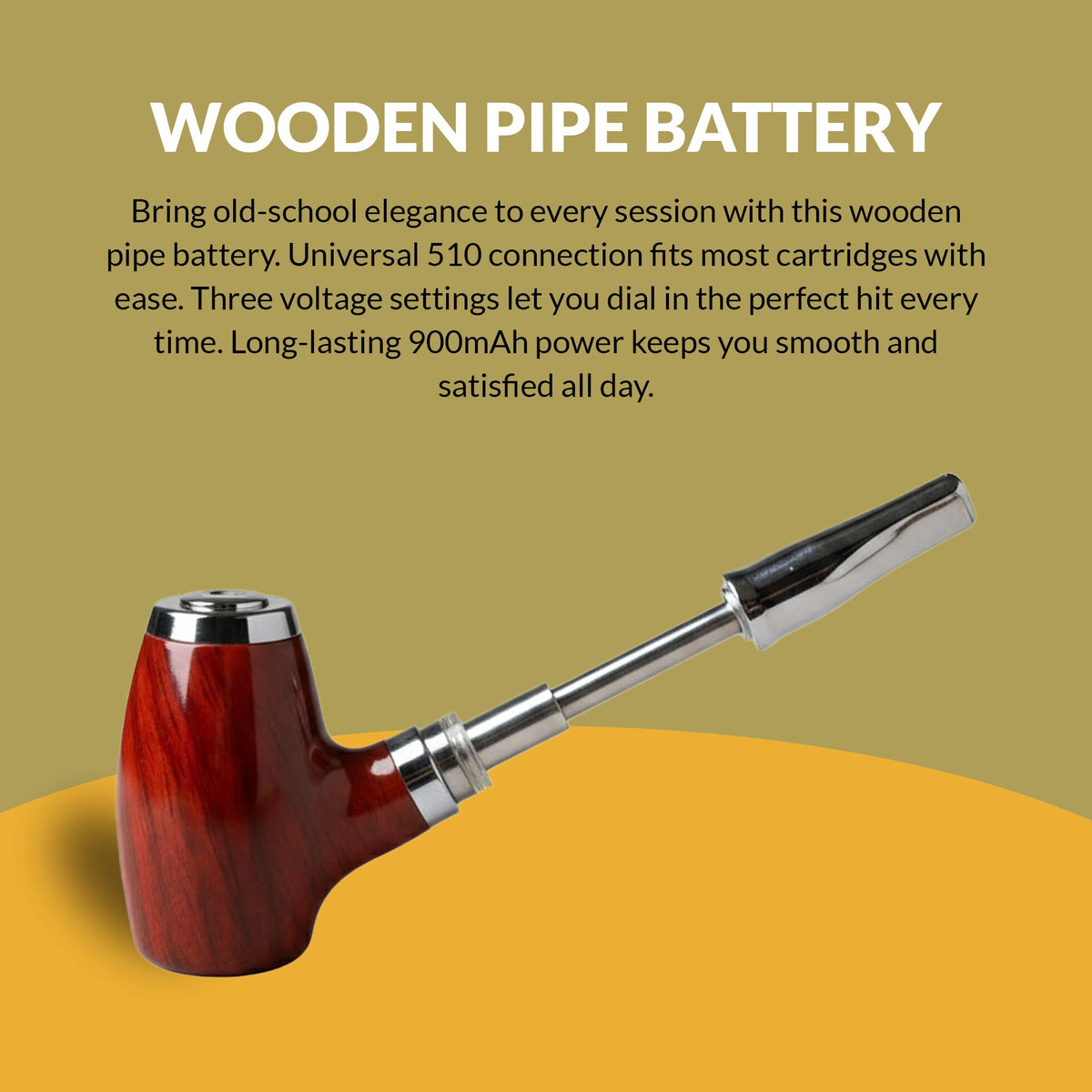 Classic pipe-shaped vape battery with curved stem and bowl-style body
