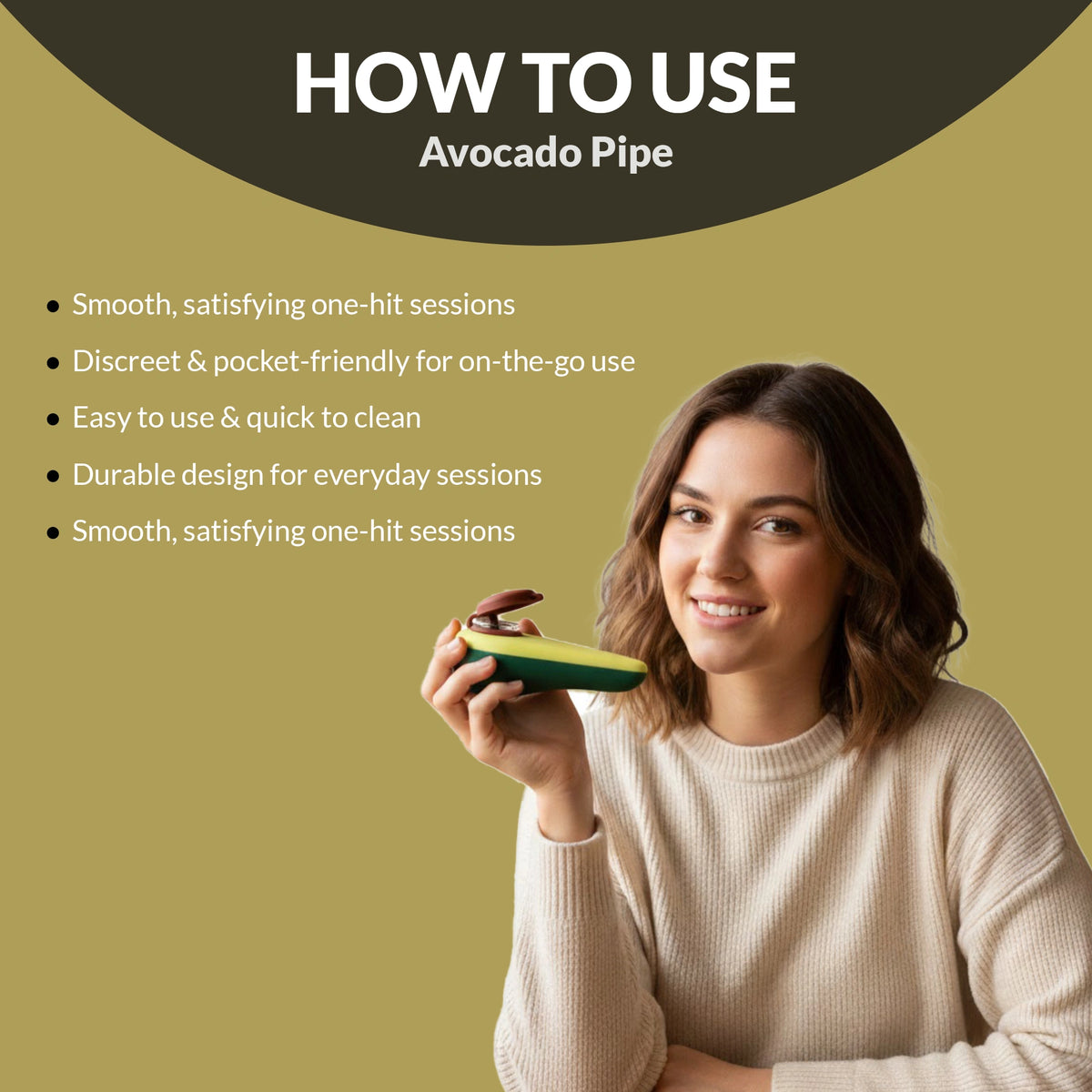 Avocado-shaped glass one-hitter pipe with realistic pit design