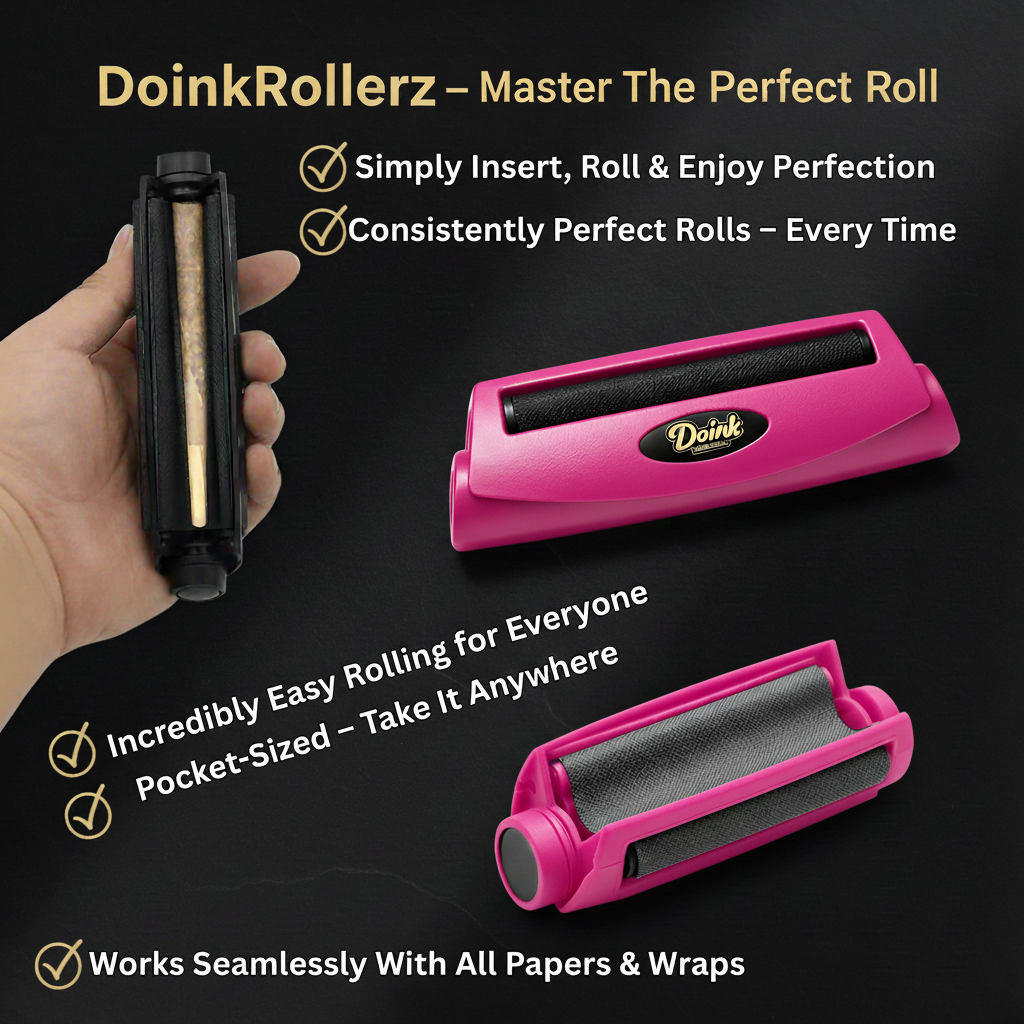 DoinkRollerz roller with pink and black design on a dark background
