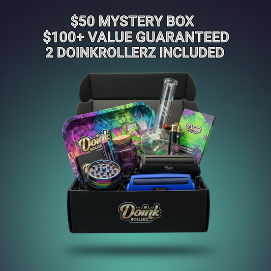 Mystery box with Doink Rollerz products on a gradient background