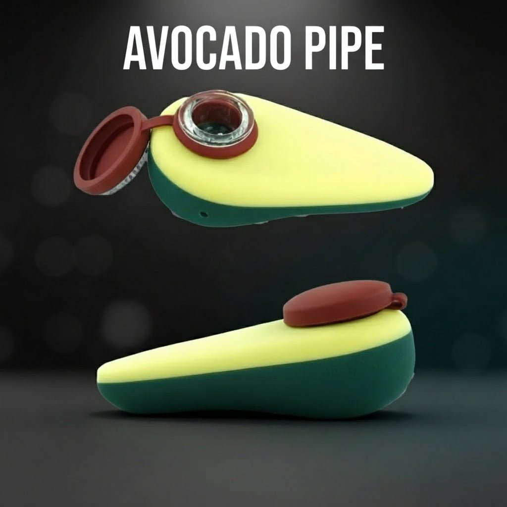 Avocado-shaped glass one-hitter pipe with realistic pit design