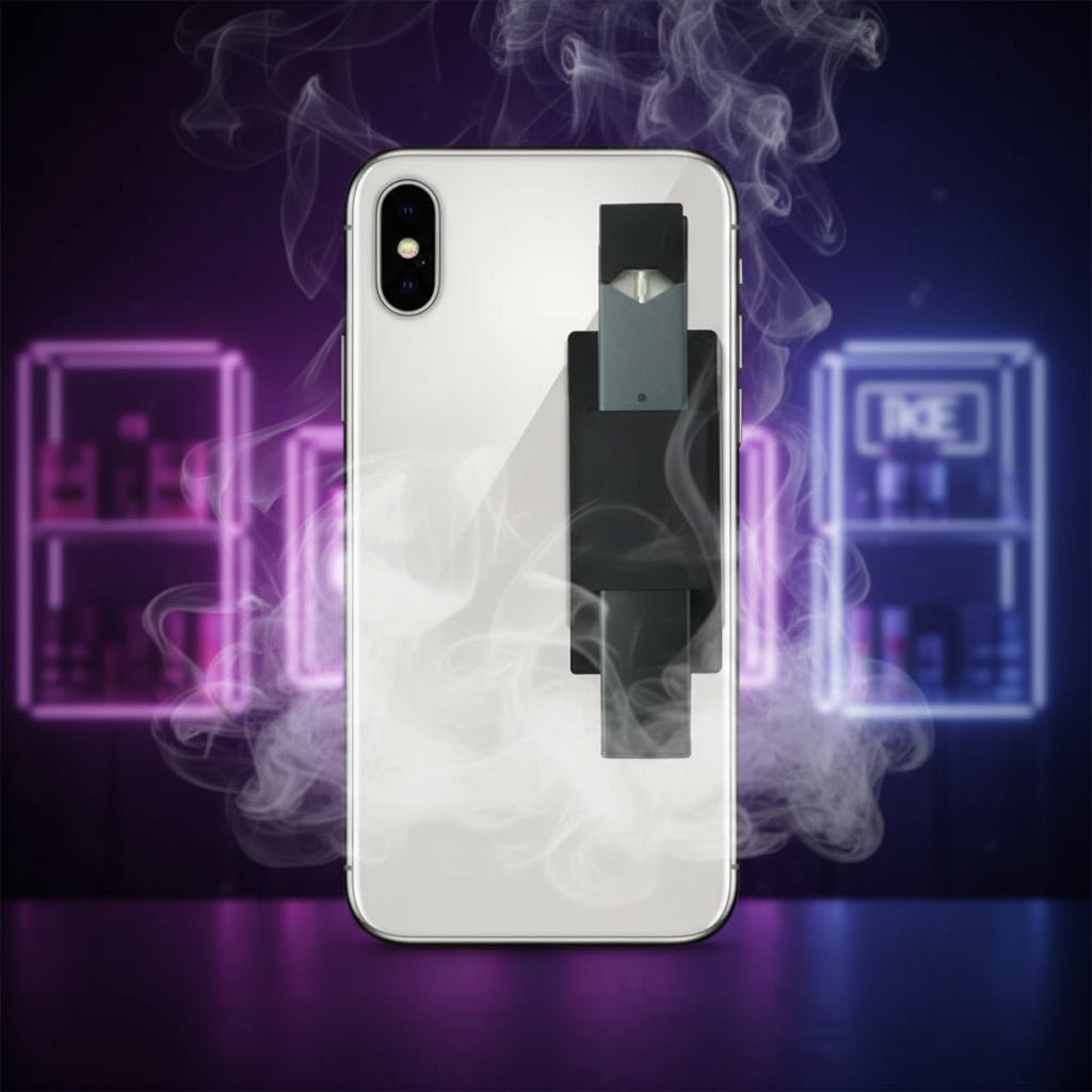 Silicone JUUL holder attached to a flat surface for convenient storage