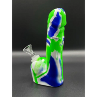 
              A penis bong with a curved neck and colored accents
            